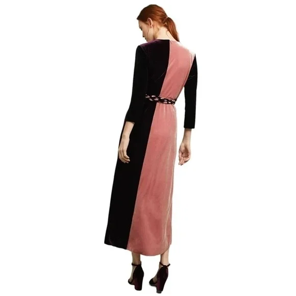 MISA Los Angeles Dress Paloma Burgundy Blush Velvet Wrap Dress Braided Event NWT - Picture 9 of 11